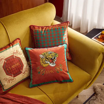 DUNXDECO Útulný Tiger Vankúš Gauči Dekoračné obliečky na Vankúš Luxusné Umelecké Retro Klasickej Zvierat Červená Kolekcia Coussin