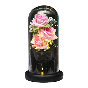 Elegantný 5 Štýly Batérie Prevádzkované Večný Faux Hodváb Rose LED Svetlo pre Svadobné Rose V Sklenenou Kupolou Večný Ruže Kvet