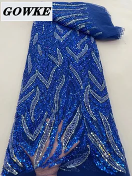 Elegantný Francúzsky Ručné Korálkové Čipky Textílie 2022 Vysokej Kvality Nigérijský Luxusné Flitrami Čipky Pre Ženy Večer Svadobné Šaty Šiť