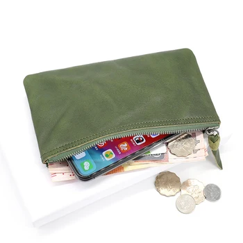 EUMOAN Opaľovanie cowhide dlho mince kabelku pánske kožené záhyby retro zips mobilný telefón taška pamäťovú kartu, taška