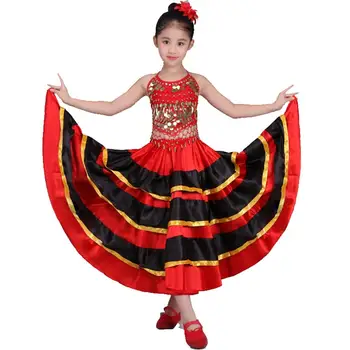 Flamenco Tanec Sukne pre Deti španielsky Flamenco Kostým Dievča, Brušný Tanec Kostým 540 stupeň