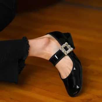 Francúzske Retro Jednej Topánky dámske Nízke Päty Štvorcové Prst lakovanej Kože Mary Jane Topánky Čierne Čerpadlá Nové Zapatos De Mujer