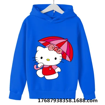 Hello Kitty Mikina S Kapucňou Kawaii Dievčatá Módne Oblečenie Jeseň Baby Dievčatá Oblečenie Mačka Vyhovovali Deti Hoodies Batoľa Bežné