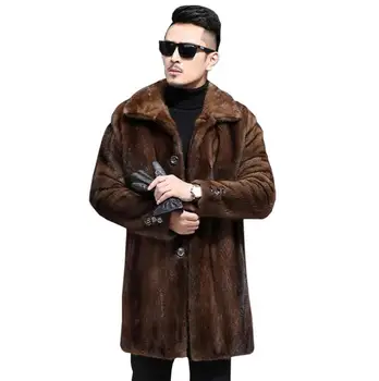 Hnedé kožušiny, kožená bunda pánske teplé bežné faux noriek kožušiny kožený kabát mužov voľné bundy zimné zahustiť single-breasted oblečenie