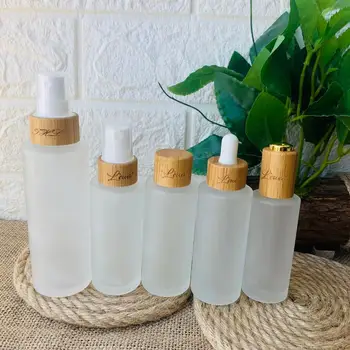 Hot predaj rozprašovačom 100 ml fľaše 120ml 150 ml transparentná matné sklenené fľaše Životného prostredia bambusu veko prázdne kozmetické kontajnerov