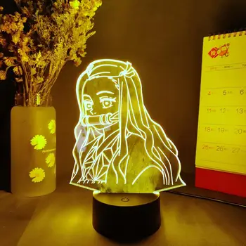 Kamado Nezuko Siluety Laserom Vygravírované 3D Ilúziu Lampa Kawaii Japonské Anime Nočné Svetlo Darček LED Senzor Svetiel pre Izba Deco