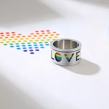 KOtik Robustný 11 mm Spinner Mužov Krúžok Smalt Rainbow Linky Prst Kapela Otočná Dutá Nerezová Oceľ LÁSKA LGBTQ Šperky