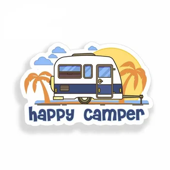 Kreslených Happy Camper Funny Auto Samolepky Nárazníka RV VAN Jemné Odtlačkový JDM Vinyl Auto Kryt Poškriabaniu Anti-UV Nepremokavé Príslušenstvo