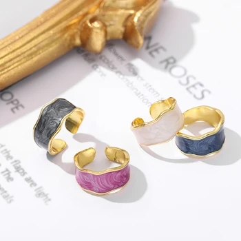 Kórea Módne Zlatá Farba Kovu Nepravidelný Geometrické Kolo Otvoriť Šírka Nastaviteľná Smalt Prst Prstene Pre Ženy Strany Šperky Darček