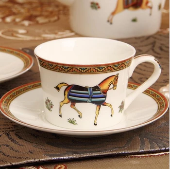 Kôň Dizajn Porcelánovú Šálku Kávy & Tanier Nastavenie Kosti Čína Kávové Súpravy Okuliare Zlato Osnovy Čajových Šálok