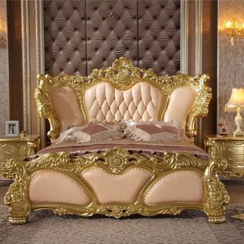 Led Európsky štýl luxusná vila 2m veľkú posteľ z masívu rezbárstvo vysoko kvalitné kožené luxusný hotel posteľ veľkú posteľ rám