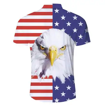 Letné Harajuku Krátky rukáv Košele Zábavné Americkej Vlajky Eagle 3D Vytlačené Havajské Košele Mens Harajuku Bežné Tričko Drop Shipping