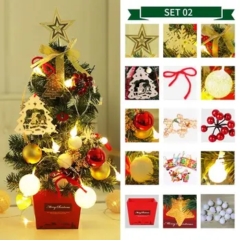 MINTIML® Mini Vianočný Strom Ornament 50 cm Ploche Vianočný Strom Decor Xtmas Strom Ornament So Svetlami, Zlato Červenej Farby Zdobiť