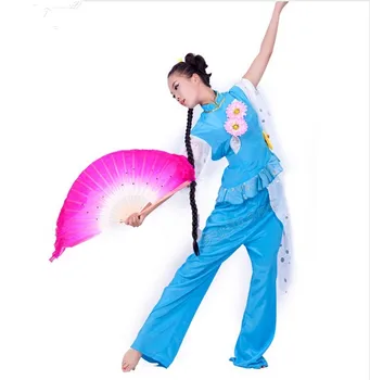 Modré Výšivky Čínske Tradičné tanečné kostýmy square dance yangko ventilátor tanečné kostýmy fáze výkonu oblečenie bubon nosenie
