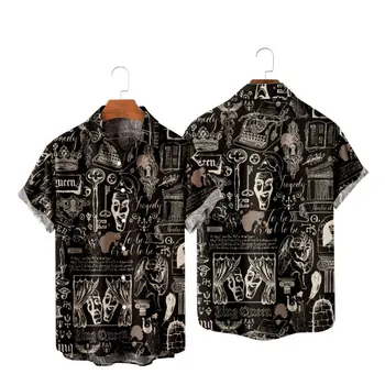 Muži Móda Y2K T-Shirts Havajské Košele Diabol Viking Textúra 3D Tlač Útulný Bežné Krátky Rukáv Pláži Nadrozmerné Oblečenie 5