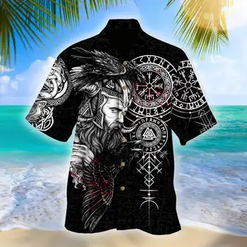 Mytológiu Viking 3DPrint Letné Beach Havajské Košele Dovolenku Strany Streetwear Voľné pánske Košele Nadrozmerné Košieľka Homme47