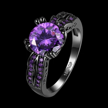 Móda Bijoux Fialová crystal fialová crystal prstene pre Ženy Black Gun Á Výročie veľkosť Prsteňa 6 7 8 AR2006