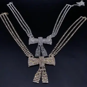 Módne luxusné šperky veľkoobchod svieti Drahokamu Crystal Luk náhrdelníky žien nádherné náhrdelníky krátke náhrdelníky strany darček
