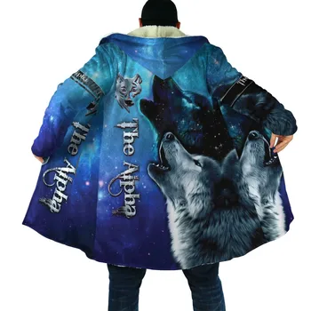 Módne Zimné pánske Plášť Krásne zviera lásky wolf 3D full tlač vlny s kapucňou, Unisex bežné hrubé teplé plášť plášť 002