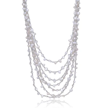Módny dizajn starriness plávajúce barokový perlový náhrdelník 7 vrstiev sladkovodné perly svadobný náhrdelník ženy šperky svadobný dar