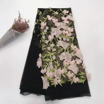 Najnovšie Afriky Rez Čipky francúzskej Čipky a Tylu Textílie 2018 3D Kvetinové Výšivky Oka Textílie Pre Svadobné Šaty TS6775