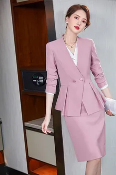 Nové 2022 Módne Ružové Sako Ženy Oblekoch, Sukne, Súpravy a Bundy Dámske Pracovné oblečenie Office Jednotné Štýly