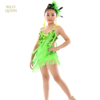 Nové Latinské Tanečné Šaty Pre Deti Výkon Nosenie Latinskej Sequin Strapec Lemovaný Tanečných Kostýmov, Dievčatá Sukne Výkon Oblečenie