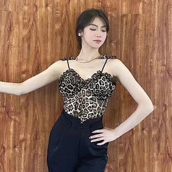 Nový latinský Tanec Topy Ženy Letné Tanečné Oblečenie Leopard Kombinézu Rumba, ChaCha Sála Tanečný Kostým pre Dospelých latinskej Nohavice BL8792