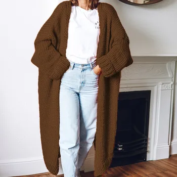 Nový pletený sveter žien stredná dĺžka voľné ležérne módne sveter kabát ženy