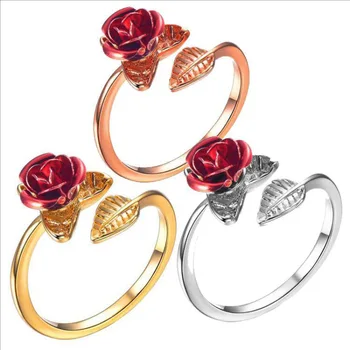 Nádherné Ženy, 3-farebné Ruže Krúžok Kvet Petal Krúžok Európsku Angažovanosť snubný Prsteň Koktail Party Šperky Valentína Darček