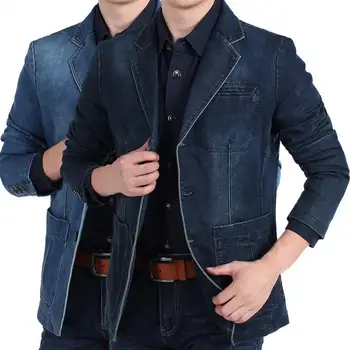 Oblek Kabát Trendy v Pohode Klope Čisté Farebné Vrecká Denim Sako pre Denné Nosenie Denim Sako Denim Jacket