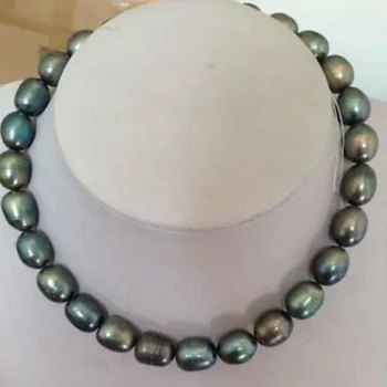 Ohromujúci 9-10 mm tahitian zelená čierna barokový perlový náhrdelník 18-palcové 14k zlato