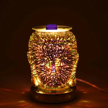 Olej Difúzor Elektrické Sviečky Teplejšie Sklo, Vosk Roztopia Teplejšie S 3D Ohňostroj Účinok Nočné Svetlo Koláč Aróma Dekoratívne Lampy