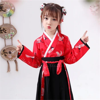 Orientálna Čínska Hanfu Šaty, Kostým Víla Cosplay Deti Žeriav Vintage Dieťa Dievča Oblečenie National Folk Dance Festival Oblečenie