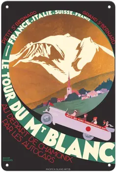 Ostrov Umenia Le Tour du Mont Blanc Švajčiarsko Cestovné Plagát Roger Broders c.1928-8in x 12in Vintage Kovov Cín Prihlásiť