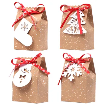 OurWarm 24pcs 4 Štýl Vianočné Darčekové krabičky na Darčeky Kraft Papier Tašky Vianočný Večierok Tašky na Vianočný Večierok Domáce Dekorácie