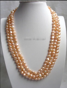 Očarujúce 3rows ružová Barokový Sladkovodné perly náhrdelník