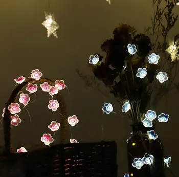 Peach Kvety Víla Svetla String Party Dekorácie 6.6 ft 20 Led Medený Drôt Led Svetlo Batérie Powered DIY Svietiť, Rekvizity, Ružové a Modré