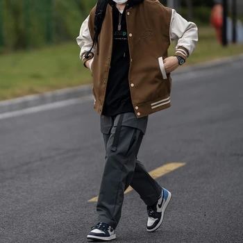 Plus Veľkosť Streetwear Vintage Baseball Jednotné Kórejský Hip Hop Nadrozmerné Patchwork Bunda Mužov Oblečenie Harajuku Coats
