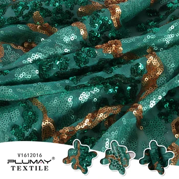 Polyester zlaté a zelené sequin lesk vyšívané čipky textílie svadobné sequin textílie pre šaty