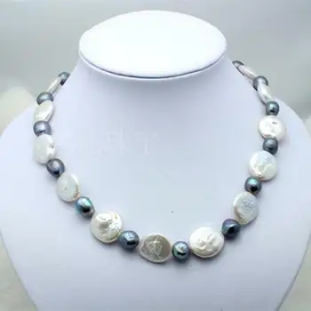 Prírodné Sladkovodné mince perla s 7-8MM čierne kolo perlový náhrdelník 18