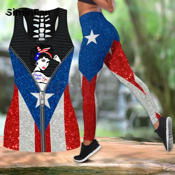 Puerto Rico Žaba Combo Oblečenie Dve Kus Jogy Sady Ženy 3D Vytlačené Duté Sa Tank Top Legíny Lete Vesta Bežné Nohavice Obleky 06
