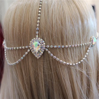Ručné Čelo Crystal hlavový most Reťazca Šperky pre Ženy Bohomian Svadobné Drahokamu Vlasy Reťazca Headpiece Príslušenstvo