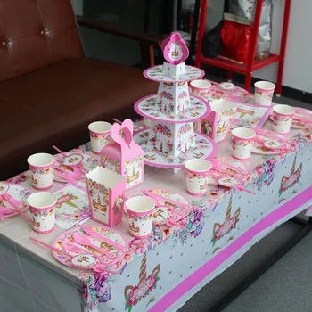 Ružový jednorožec narodeninovej party dodávky Deti Unicornio Jednorožec Strana deti 1. Narodeniny Dieťa Sprcha Strany Narodeniny Dekorácie dievča