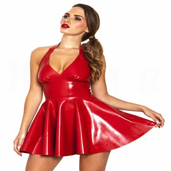 S-3XL Kvalitné Sexy Lady PVC Latexové Šaty, Sexy Black Red Zips Faux Kožené Vinyl Klub Mini Šaty