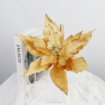 Simulácia Lesk Velvet Vianočné Kvety Zlata Prášku Umelé Domov Ornament Svadobné Fáze Záhradné Dekorácie, Party Dodanie