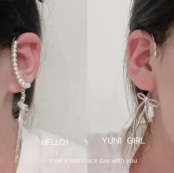 Svadobné série francúzsky bowknot pearl náušnice v uchu klipy bez prebodol slimáka klip nové módne šperky v uchu