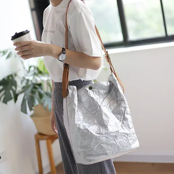 Taška cez rameno kórejský módne retro jednoduché pokrčené umyté a staré vedro vrece bežné umenie kraft papier messenger taška