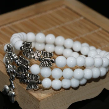 Top kvalita vysokého stupňa doprava zdarma 6 mm okrúhle korálky biely porcelán dlho strand náramky pre ženy elastické šperky B2263