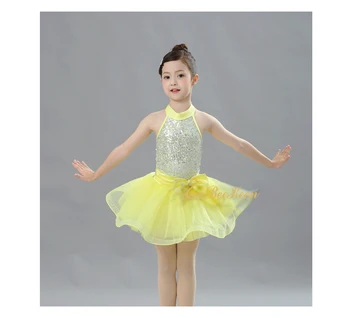 Tutu Balet Pre Dievčatá Žltá Flitrami bez rukávov Baletné Šaty Pre deti Balet, Moderné Kostým Fáze Výkonu Tanečné Šaty